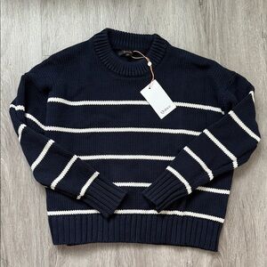 Quince Dark Blue and White Striped Sweater